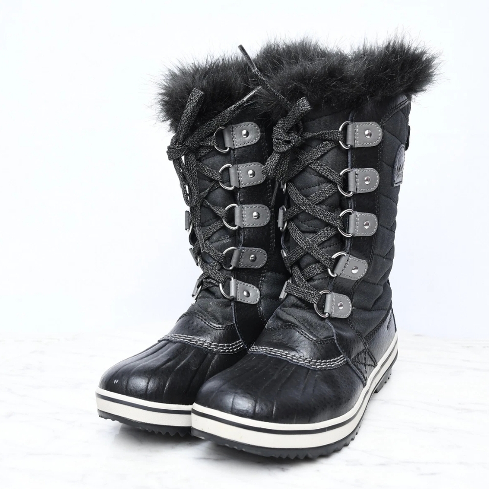 Sorel Black Faux Fur Winter Boots For Girls